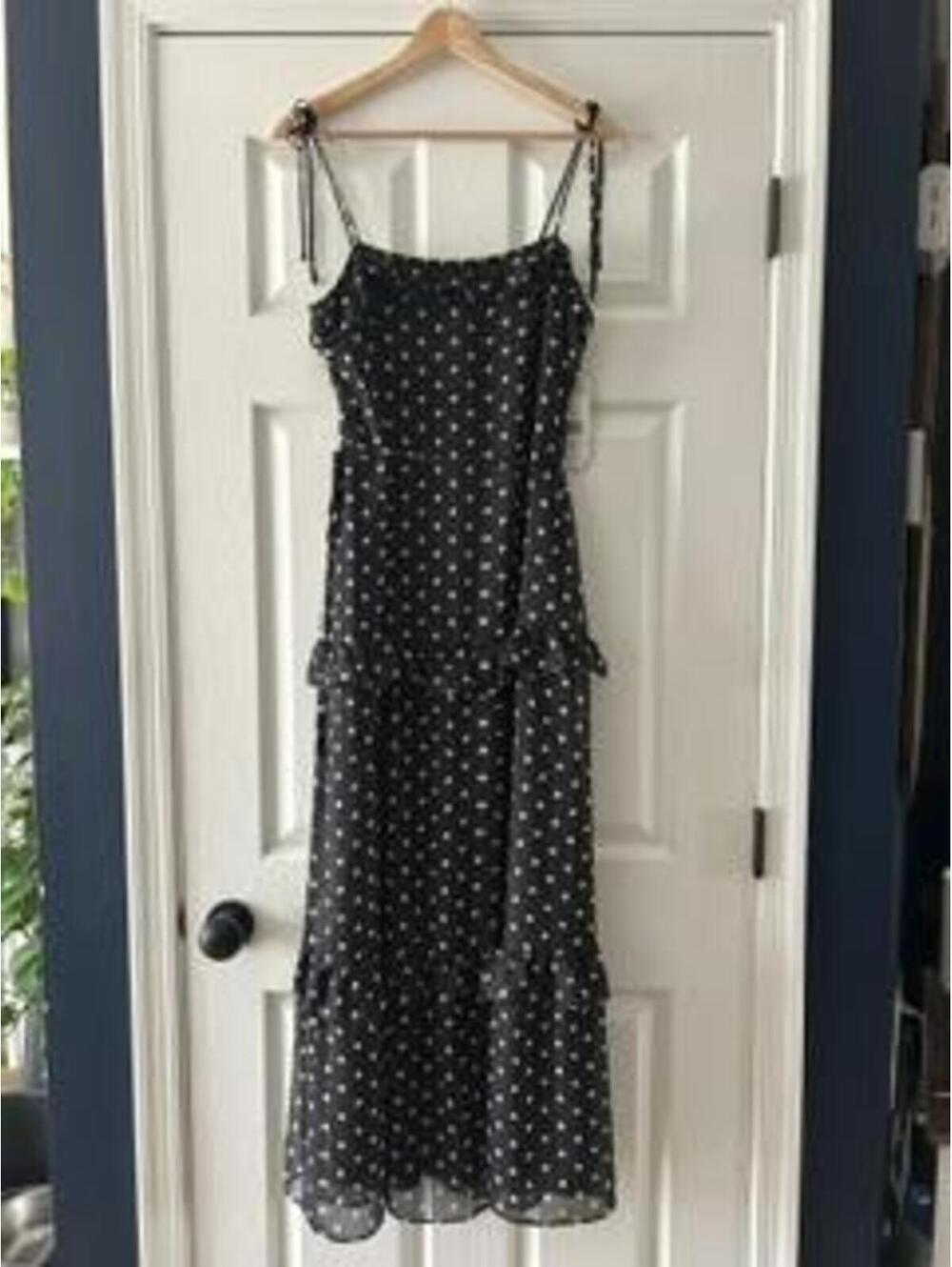 Julia Jordan Polka Dot Maxi Dress Womens Small Black White Tiered Ruffle Defect